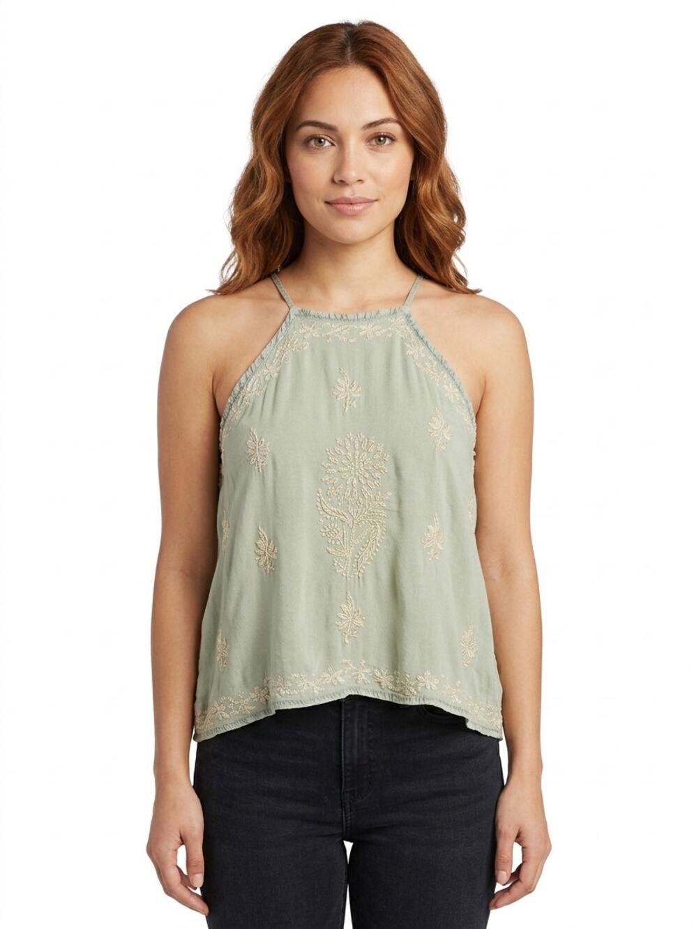 Angie Embroidered Sleeveless Lightweight Breathable Tank Top Women Size S